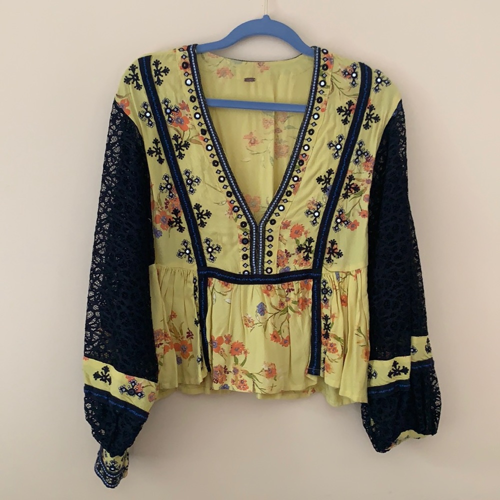 Unique Free People Yellow Blouse